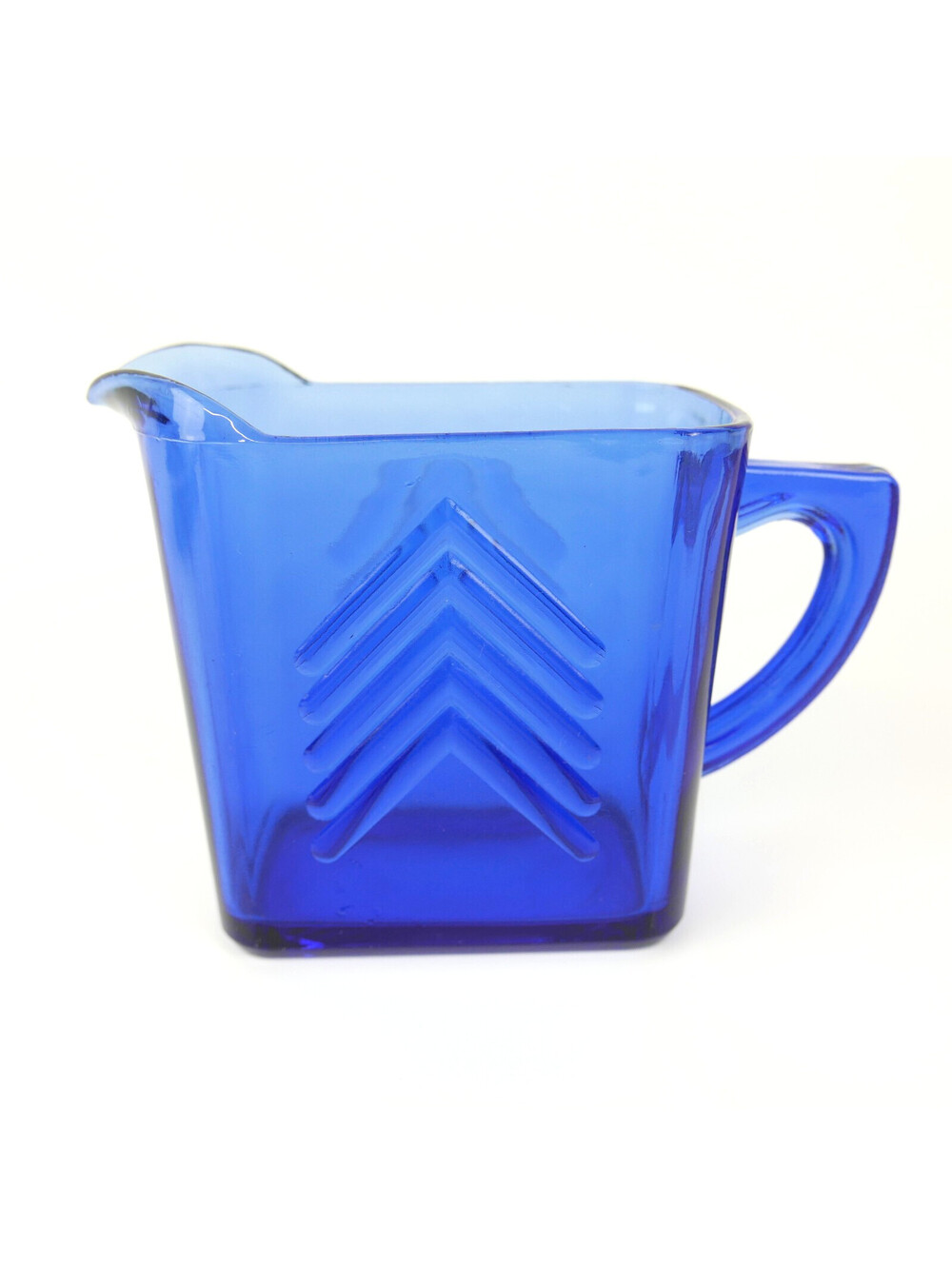 Vintage Hazel Atlas Cobalt Blue Chevron Pitcher Creamer Depression Glass 4"